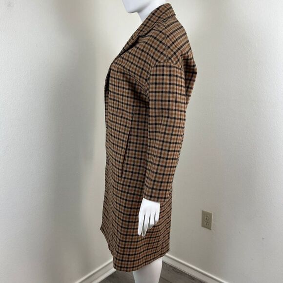 Zara Man Size M Brown Wool Plaid Check Oversized Long NEW Coat Office Modern - Picture 5 of 14